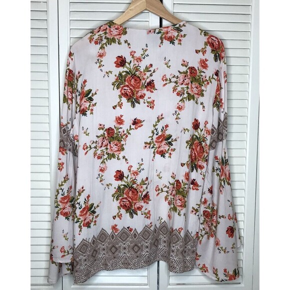 Angie Size S Tunic Top Pullover Tunic Boho Rayon Bell Sleeve Mixed Floral Hippie - Picture 8 of 8